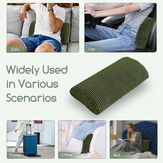 HIGOGOGO Lumbar Support Pillow for Recliner Chair/Accent Chair/Couch, Memory Foam Back Support Cushion for Elderly, Recliner Cushions for Back Rest, Pain Relief, Reading, Washable Cover, Dark Green - Image 6