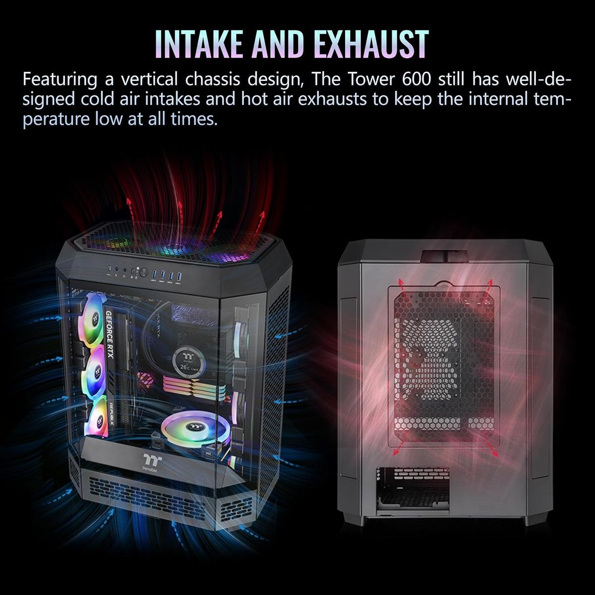 Thermaltake Tower 600 Black Mid-Tower ATX Case; 3 Tempered Glass Panels; Hidden-Connector Motherboard Support; Rotational PCI-e Slots; CA-1Z1-00M1WN-00; 3 Year Warranty - Image 4