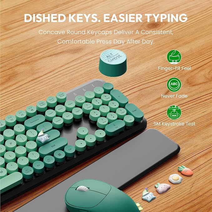 Wireless Keyboard and Mouse Combo, Cute Typewriter, Magnetic Wrist Rest | Full-Size, Round Keycaps, Smart Sleep Mode, 2.4GHz Stable Connection for Mac/Windows/PC, Office or Home, Trueque CK24 - Image 6