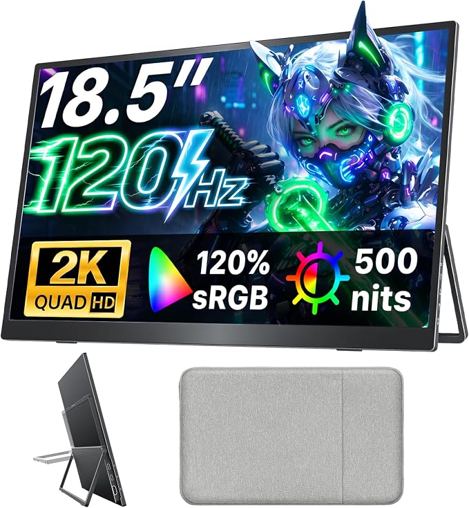 Upperizon Portable Monitor 18.5 inch 2K QHD 120% sRGB 120Hz IPS HDR HDMI USB-C Travel Monitor for Laptop MacBook PC Surface PS5 Xbox, Large External Display with Kickstand & Speakers, VESA Compatible by Upperizon