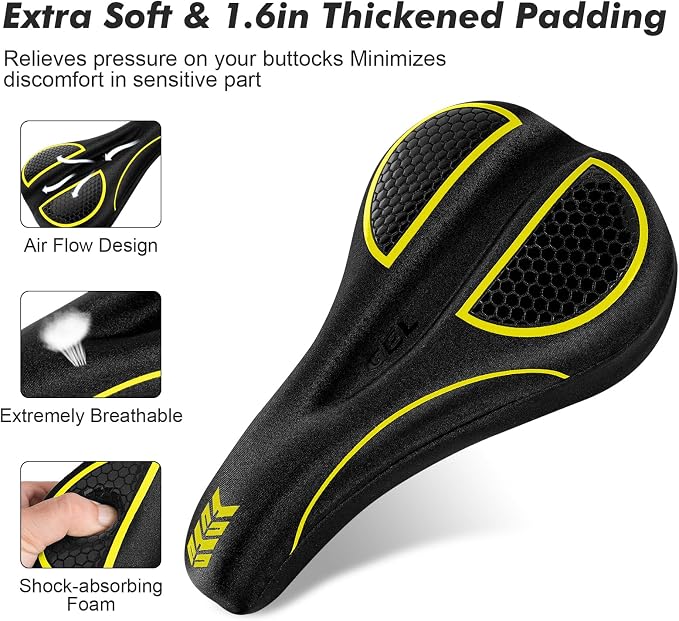 Bike Seat Cushion Gel Padded Bike Seat Cover Extra Soft Comfy for Men Women Comfort,with Peloton Stationary, Exercise, Mountain Bikes, Road & Electric - Image 7
