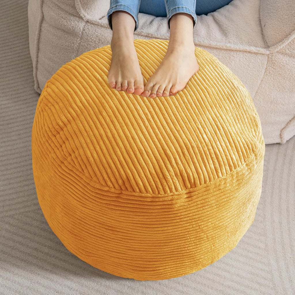 HIGOGOGO Round Stuffed Pouf Ottoman, Corduroy Poufs with Foam Chunk Filling, Furry and Fluffy Pouf Foot Stool Storage Ottoman, 20 X 15 Floor Poufs Foot Rest for Living Room, Orange by HIGOGOGO