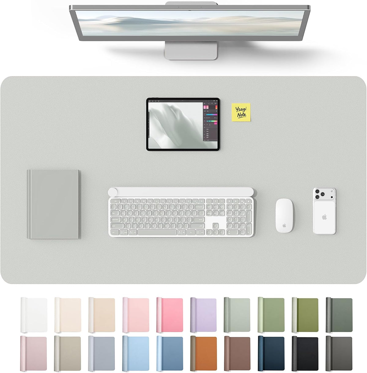 YSAGi Leather Desk Protector, Office Mat, Large Mouse Mat, Non-Slip PU Leather Blotter, Laptop Desk Mat, Waterproof Writing Pad for Office and Home(Light Grey, 40" x 24") by YSAGi