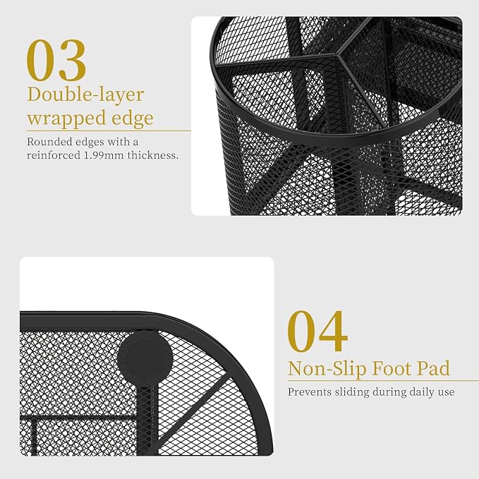 Mesh Desk Organizer, Pen Holder for Desk with 2 Drawers, Black | Desk Organizers and Accessories with 8 Compartments and 2 Drawers for Pens, Pencils, Scissors, Tape and Small Office Supplies - Image 6