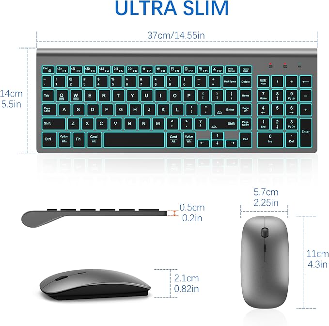 Wireless Backlit Keyboard and Mouse Ultra Slim Combo, TopMate - Gray Black | 2.4G Silent Compact 2400DPI Mouse and Scissor Switch Keyboard Set, Batteries Included, for PC/Laptop/Windows/Mac/Gaming - Image 6