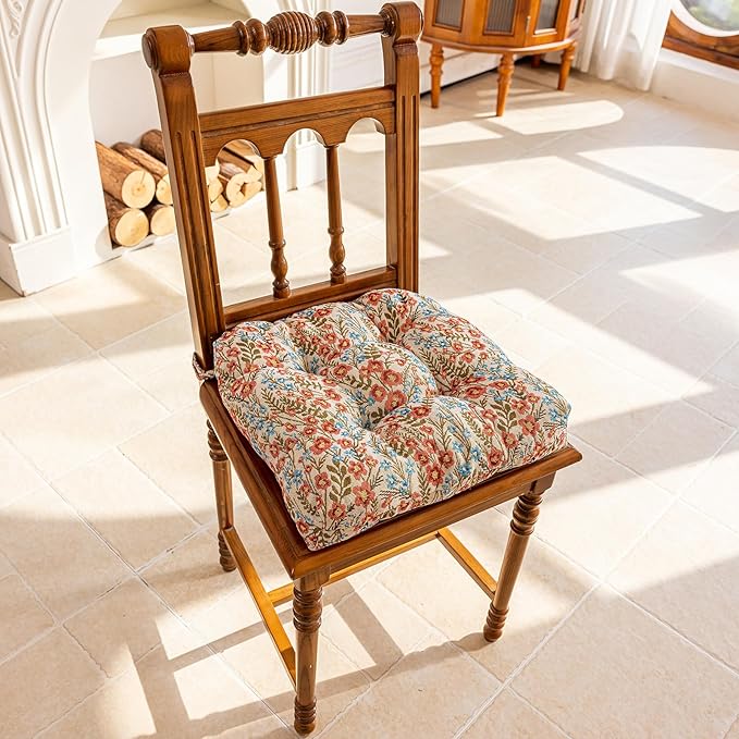 vctops Farmhouse Floral Print Chair Cushions with Ties U-Shaped Soft Comfortable Chair Pads Non Slip Seat Cushions for Indoor Dining Room and Kitchen Chairs (Flower G,16"x16") - Image 2