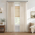 Hokibero Cream Pinch Pleated Linen Curtains 82 Inch Long for Living Room | Beige Light Filtering Semi Sheer Curtain,Back Tab Hooks Rings,Farmhouse Textured Privacy Drapes for Bedroom Window,2 Panels by Hokibero