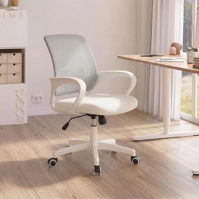NEO CHAIR Home Office Desk Chair Ergonomic Mesh with Lumbar Support, Ivory | Comfortable Mesh Support, Adjustable Height, 360° Swivel and Smooth Casters Designed for Long Hours of Work or Study - Image 6