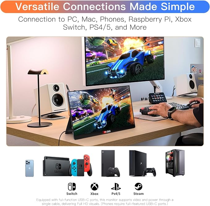13.5" Portable Monitor for Laptop, 2K FHD 60Hz with USB-C & HDMI | Full-function USB-C one-cable video & power HDMI port, for laptops, phones, PS5, Switch, Xbox without extra adapters - Image 3