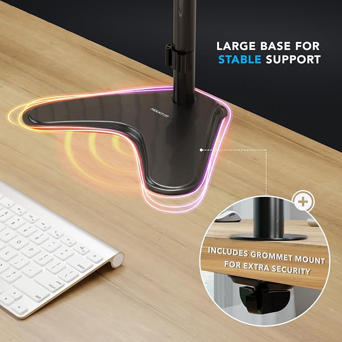 Mount-It! Dual Monitor Stand, Premium Adjustable Desk Mount for Two 13–32 Inch Screens up to 17 lbs Each, Full Motion Swivel Tilt Rotate Height Adjustable Arms, VESA 75x75 100x100, Steel Base - Image 5