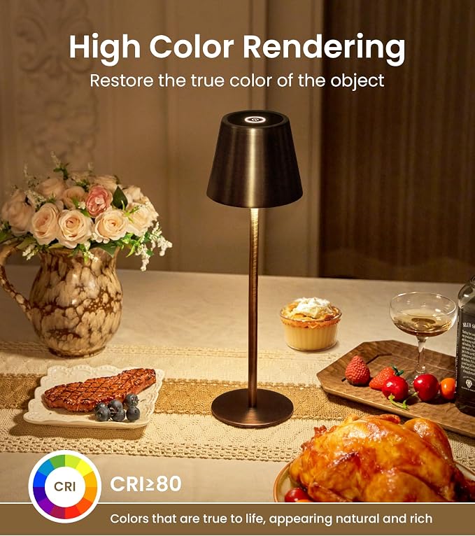 3 Pack Cordless Table Lamp, Portable Battery Operated Lamp with 3 Color Temps and Stepless Dimming, Rechargeable Table Lamp for Dinner, Desk, Cafe, Outdoor (Brushed Mocha) - Image 4