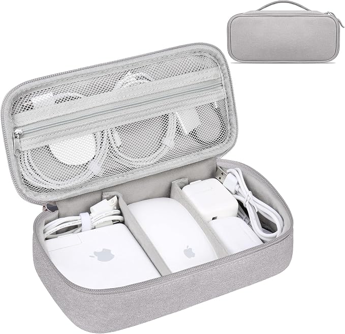 Lacdo Electronic Organizer Travel Cable Organizer Bag Pouch Tech Electronic Accessories Carry Case Portable Double Layers Charger Case for Cable, Cords, Charger, Earphone, Power Bank, Gray by Lacdo
