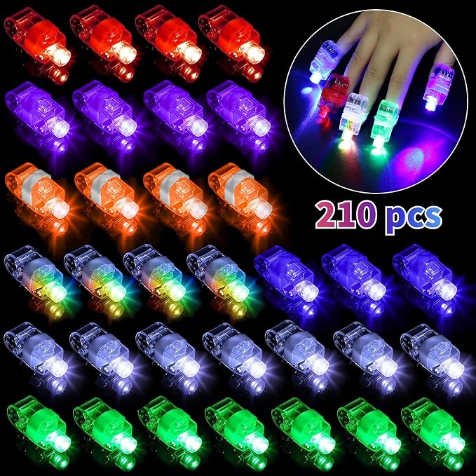210 Pcs LED Finger Lights, 7 Colors Finger Flashlights, Battery Powered Light Up Finger Ring Toys, Mini Finger Lamps, Glow in The Dark Party Supplies for Rave Concert Shows (210Pcs) - Image 2