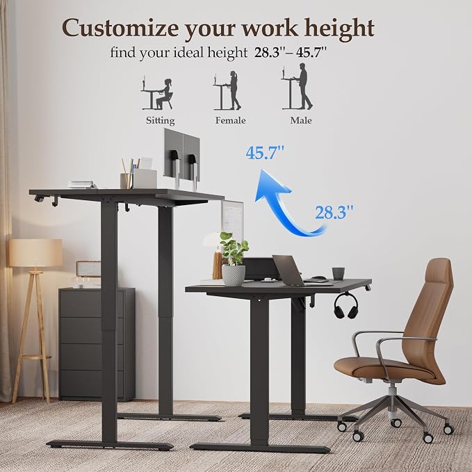 Klicelor 40 Inch Electric Standing Desk, Height Adjustable Office Desk, Sit Stand Up Computer Desk with Memory Preset, Two-Piece Desktop, Black - Image 6