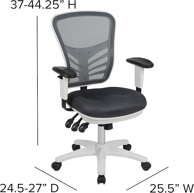 Flash Furniture Mid-Back Dark Gray Mesh Multifunction Executive Swivel Ergonomic Office Chair with Adjustable Arms and White Frame - Image 3