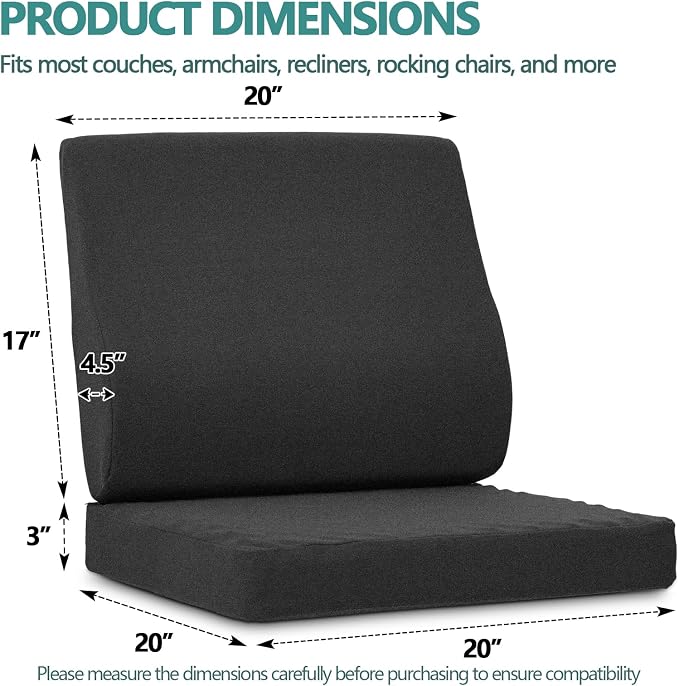 Shinnwa Lumbar Support Pillow for Recliner, Ultra-Soft Foam Back Support Pillow and Egg Crate Foam Seat Cushion 2-in-1 for Couch, Office Chair, for Back Pain Relief, Charcoal - Image 5