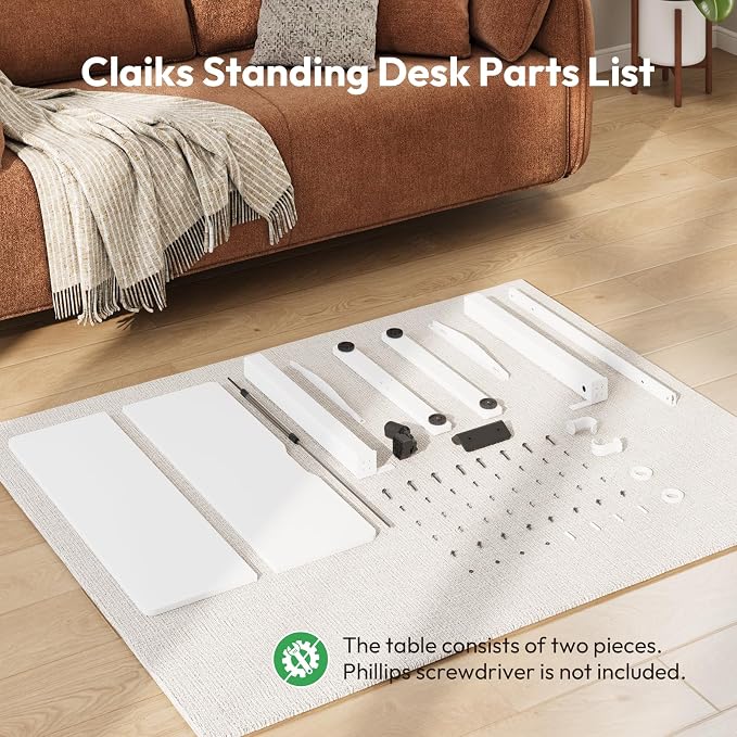35 x 24 Inch Height Adjustable Standing Desk, 3 Presets, White | 35 x 24 in Desktop, 28.3–46.5 in Height, 2+3 Controls, ≤45 dB, 154 lb Capacity, 2 Hooks - Image 9