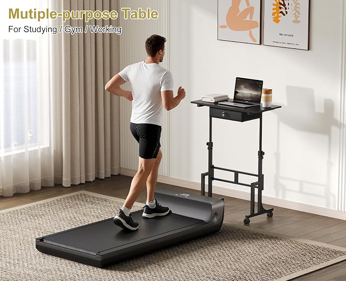 Adjustable Height Standing Desk With Drawer, Rolling Sit Stand Up Desk With Wheels, Small Sit To Stand Computer Desk, Adjustable Desktop Height, On Wheels, Black, For Walking Pad Laptop Treadmill - Image 6