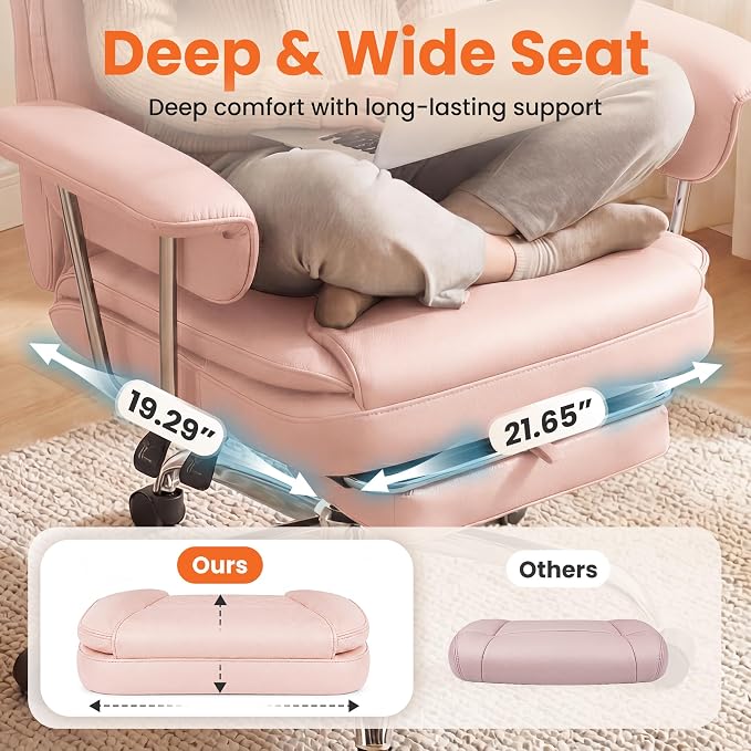 NEO CHAIR Big & Tall Leather Office Chair, High Back, Lumbar Support, Pink | Gaming Chair for Adults and Computer Use, Reclining Office Chair with Foot Rest, Massage, Comfy Design and Heavy Duty Support - Image 6