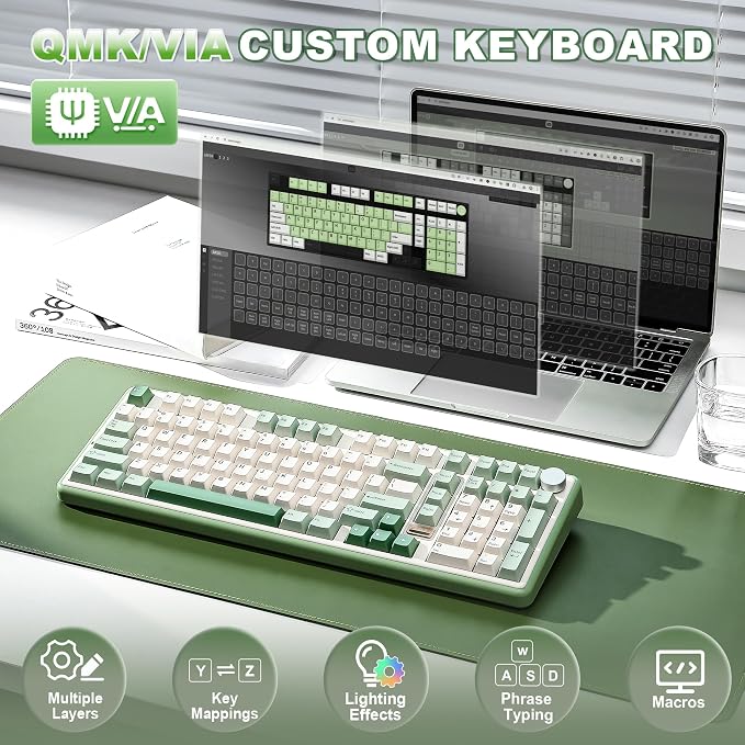 YUNZII B98 PRO 96% Wireless Mechanical Keyboard(Matcha Green, Candy Switch) | QMK/VIA, with Numpad, Dual-Style Knob Design, Creamy Pre-Lubed Switches, Hot Swap, Gasket Mount, RGB for Gaming/Win/Mac - Image 4