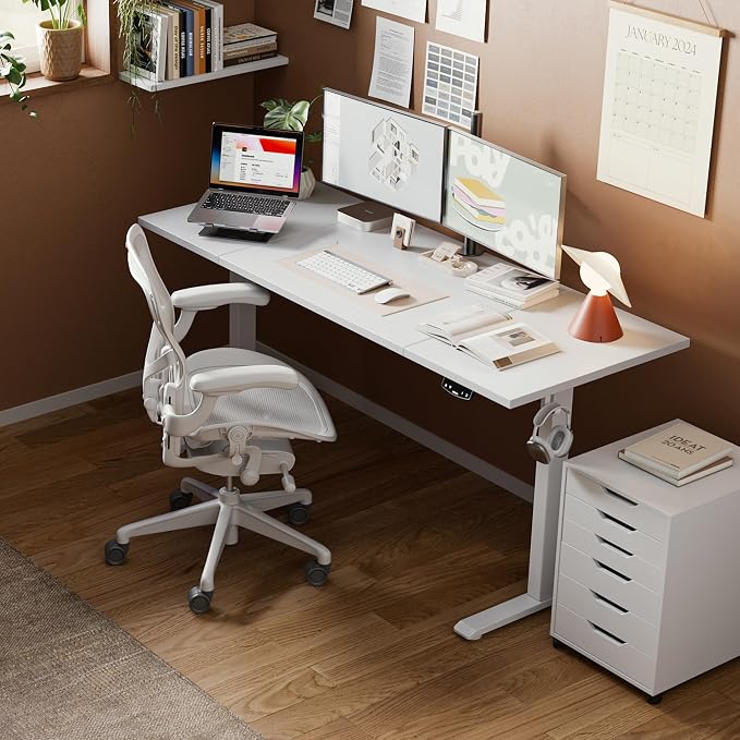 Agilestic Electric Height Adjustable Standing Desk, 63 Inch, White | Smooth Height Adjustment, Memory Presets, Hooks, Stable Steel Frame,154 lbs Capacity, Easy Assembly, Splice Board - Image 2