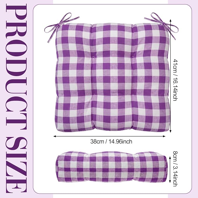 Geetery 4 Pack Chair Cushions, 16" x 15",Purple and White,Plaid - Image 3