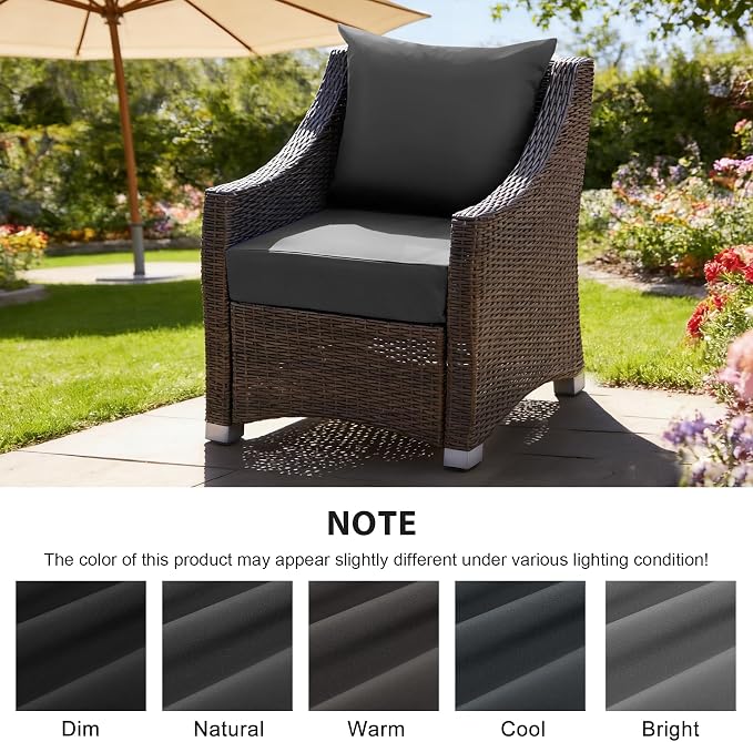 Outdoor Deep Seat Cushion Set, 24x24 Inch Water-Resistant & Fade-Resistant Outdoor Chair Cushions, Patio Furniture Cushions with Removable Cover for Patio Chair, Sofa, Dark Grey (Set of 6) - Image 6