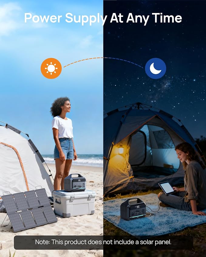 Portable Power Station 288Wh LiFePO4 Battery, 600W Power Bank with AC Outlet Fast Charging 8.4LB Lightweight Solar Generator with Multi-Port Output for Outdoor Camping, Travel, and Emergency Backup - Image 7