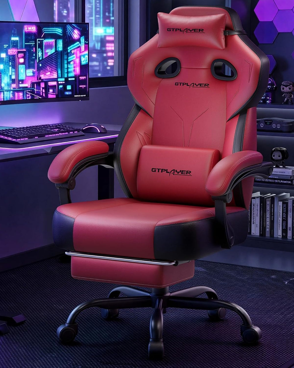 GTPLAYER Big & Tall Gaming Chair, Wide Seat with Footrest, Wine Red - Image 8
