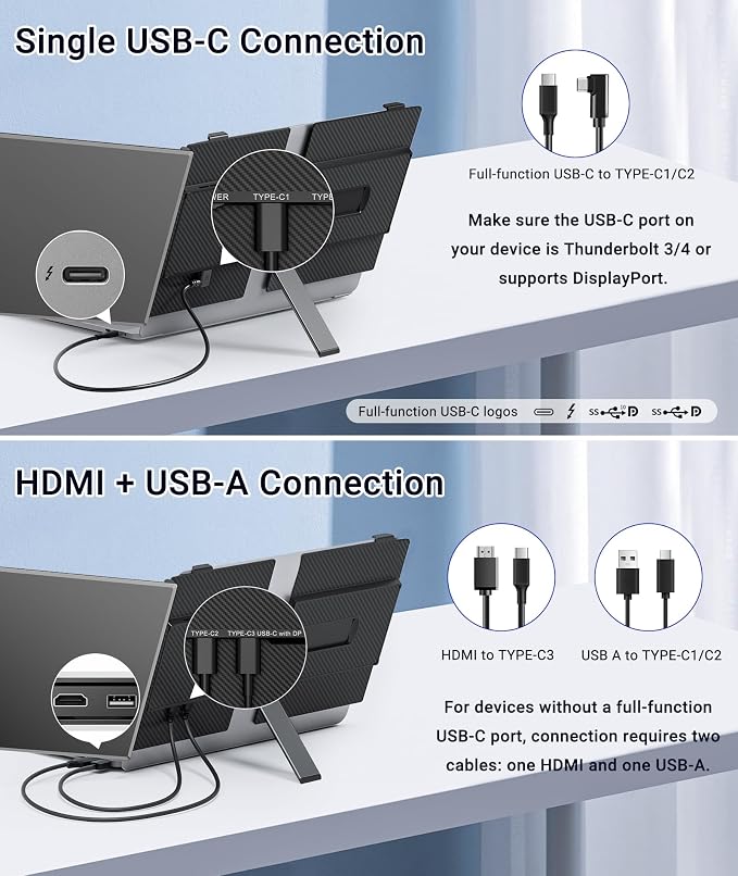 14" FHD 1080P Laptop Screen Extender, Portable Monitor for Laptop | 1.3lbs Ultra-Light Dual Monitor, USB-C Plug & Play, Travel Monitor Extender, For 13"-17" Windows/Mac/Android/Chrome - Image 5