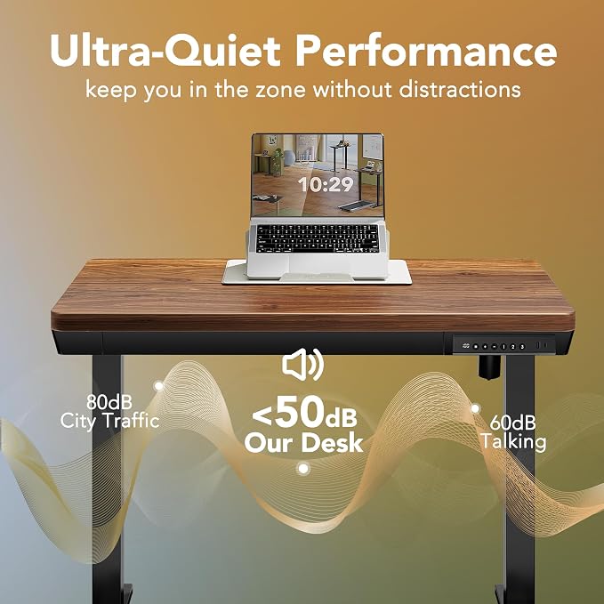 HUANUO Electric Standing Desk with Drawers, 48 X 24 Inch Electric Adjustable Height Desk, Quick Install One-Piece Tabletop with USB Charging Ports, Sit to Stand Up Desk for Home Office, Black Walnut - Image 8