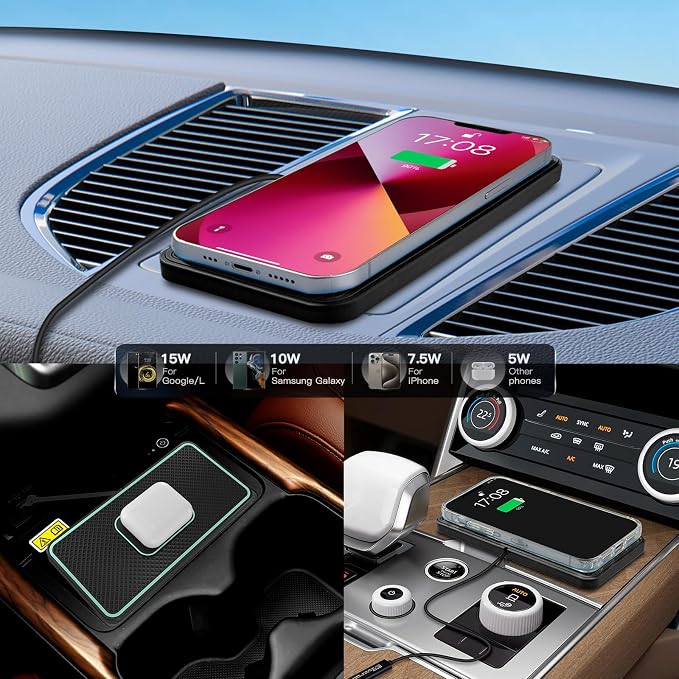 Wireless Charger Car Charging pad,SANMIDO Fast Wireless Phone Charger Cell Phone Non Slip Cordless Charging mat Compatible with iPhone 11/12/12/14/15 Galaxy S21/S22/S23/24 NOTE10 (C1P) - Image 2