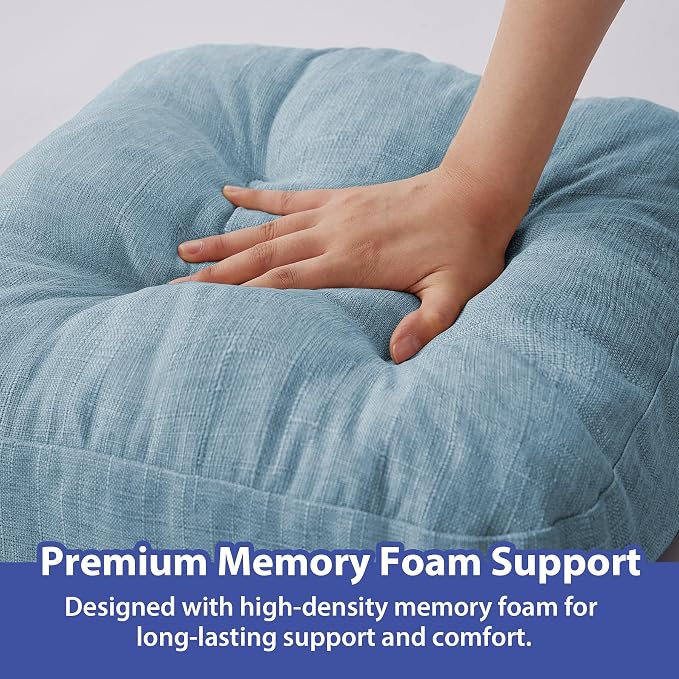 IASEAHK Chair Cushions for Dining Chairs, Dining Chair Cushions, Tufted Indoor Chair Pads with Ties & Non Slip Backing, Seat Cushions for Kitchen Chairs 16.5” x 16.5” x 3.5”, Set of 4, Light Blue - Image 5