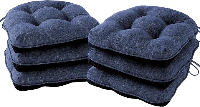 IPYNBAP Chair Cushions for Dining Chairs Set of 6, Kitchen Chair Cushions, Chair Pads with Ties and Non Slip Backing, Tufted Memory Foam Seat Cushion 6 Pack, 15.5" x 15.5" x 4", Navy Blue by IPYNBAP