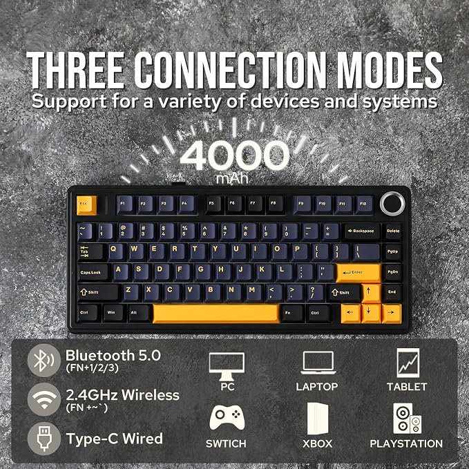 EPOMAKER x Aula F75 Gasket Mechanical Keyboard, 75% Wireless Hot Swappable Gaming Keyboard with Five-Layer Padding&Knob, BT/2.4GHz/USB-C, RGB (Black, LEOBOG Reaper Switch) - Image 3