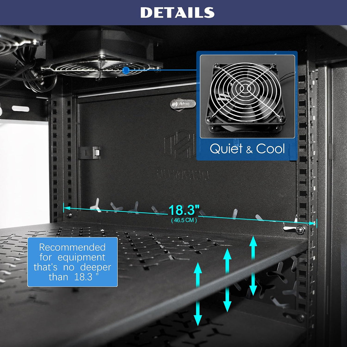 6U Wall Mount Server Cabinet with A Lockable Front Vented Door, Cooling Fans, Removable Side Panels - 60cm Depth, 19" Network Rack Including Full-Size Rack Shelf for IT Equipment - Image 3