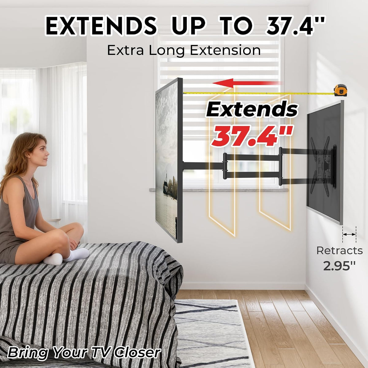 BONTEC Long Arm TV Wall Mount, Full Motion, 37.4" Extension for 26–65" TVs - Image 3