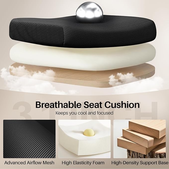 Office Chair Ergonomic Desk Chair, Adjustable Lumbar Support Rolling Swivel Comfy Chair with Space-Saving Flip Up Armrests,Mesh Gaming Chair for Business Work Office & Home, Black 6pcs - Image 6