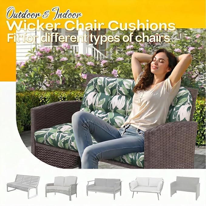 MAGIC ELEPHANT Outdoor Bench Cushion, Memory Foam Loveseat Cushion for Patio Furniture Wicker Chair, Settee Porch Swing Seat Cushion, 44 x 19 Inches (Forest Green Tulip) - Image 5