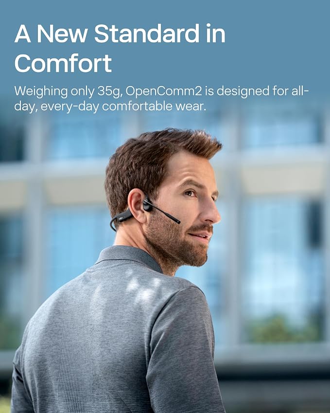 SHOKZ OpenComm2 Open-Ear Bluetooth Headset, Noise-Canceling Mic | Bone Conduction Headphones；Mute Button for Work Calls and Meetings; PC and Mac Compatible；16-Hour Battery Life & Quick Charge - Image 2