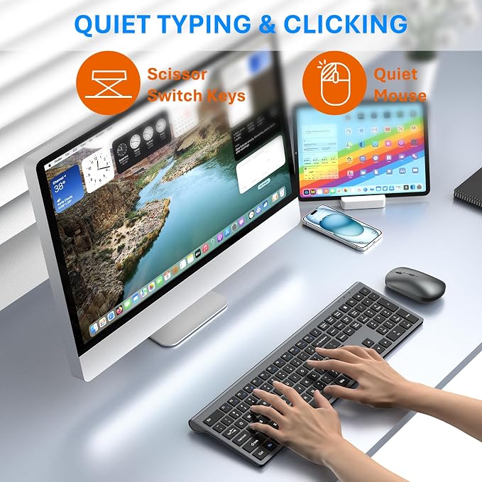 Wireless Keyboard and Mouse Combo, Ultra Slim Full Size Silent Keyboard | Quiet scissor switch keys, ultra slim design, 3 DPI adjustable mouse, 2.4GHz USB, for Computer,Windows, Mac, Laptop, PC - Image 4