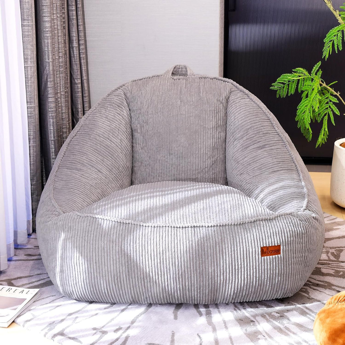 Giant Bean Bag Chair for Adults Teens and Kids, Cozy Fluffy Corduroy Beanbag Chair with Filler Large Floor Lounge Sofa for Living Room, Bedroom (L-Light Grey) by UODERS