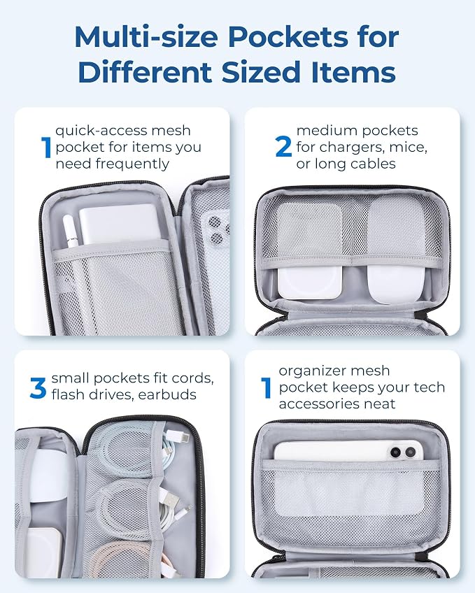 BAGSMART Electronics Travel Organizer for Cords, Zipper Pouch, Bluish Green | Travel Essentials, Cord organizer bag for Cables, Compact Tech Accessories Pouch - Image 4