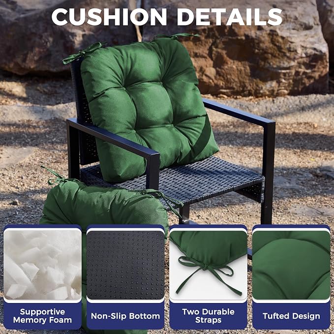 IASEAHK Outdoor Chair Cushions Set of 2, 17" x 17" x 4", Waterproof Outdoor Seat Cushions for Patio Furniture, Fade-Resistant Patio Chair Cushion, Dining Wicker Chair Pads for Porch Garden, Dark Green - Image 3