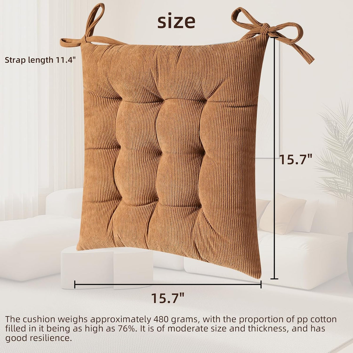 HLOVME Corduroy Chair Cushion with Ties Ultra Soft Warm Floor Cushion for Kids Reading Nook Comfortable Square Seat Cushion for Adult 15.7”x15.7”, Khaki - Image 4
