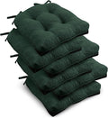 downluxe Indoor Chair Cushions for Dining Chairs, Tufted Overstuffed Textured Kitchen Chair Pads with Ties and Non-Slip Backing, 15.5" x 15.5" x 4", Dark Green, 6 Pack by Downluxe