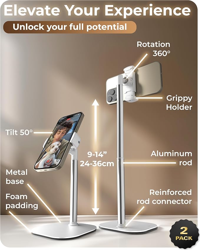 COOPER ChatStand Sturdy Cell Phone Holder, iPhone Stand for Desk, Recording | 9-13" Adjustable, Weighted Metal Base, Tabletop Tripod, for Filming, Video Calls, FaceTime; fits all iPhone, Samsung, Android - Image 6