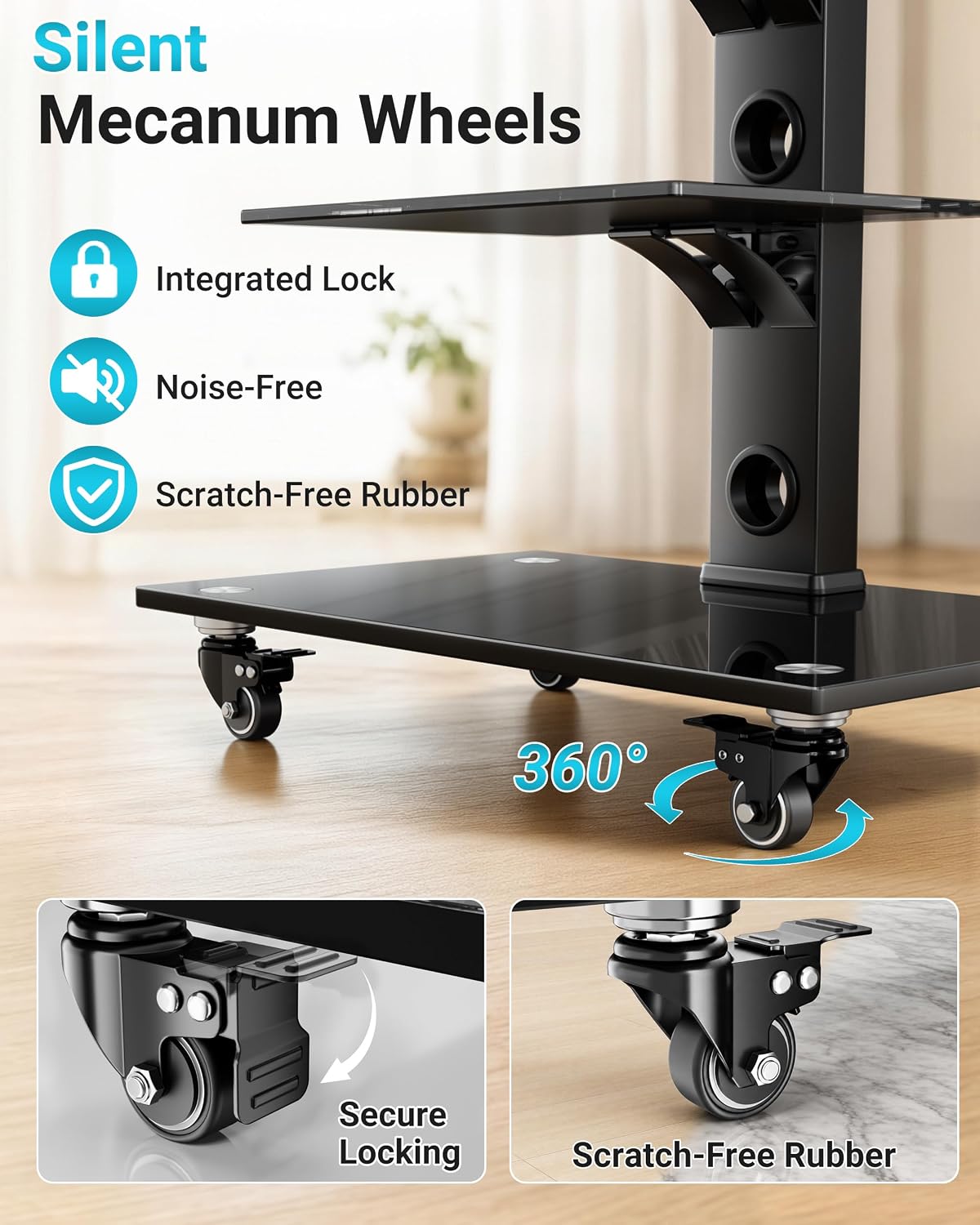 BONTEC Rolling TV Stand for 30-75 Inch TVs, Mobile TV Cart with Wheels - Image 5