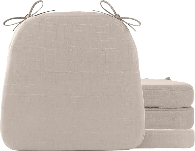 Battilo Chair Cushions for Dining Chairs with Ties, Indoor/Outdoor Waterproof Kitchen Chair Pad with Non-Slip Backing, Seat Cushions with Machine Washable Removable Cover, 16"x16"x2", Set of 4, Beige by BATTILOHOME