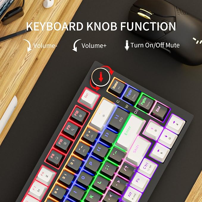Newmen GM326 Mechanical Keyboard,75% Percent Gaming Keyboard,Wired Keyboard | Mechanical Keyboard,75% Percent Gaming Keyboard,Wired,Backlit,Hot Swappable,Compact,White/Black,PC Keyboards,Knob,Red Switch - Image 4